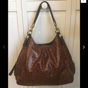 Maggie Mia Leopard Patent Coach Bag